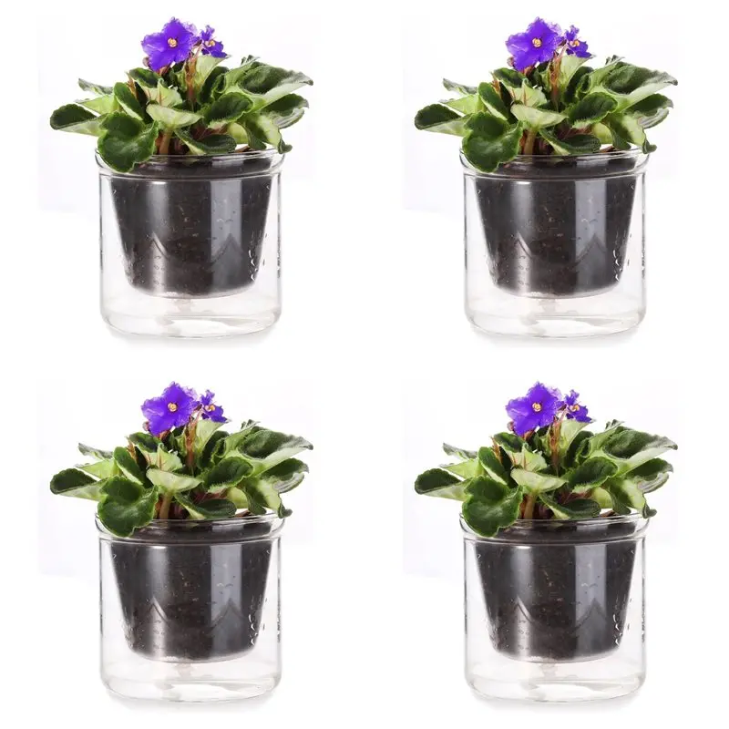AAAF 4Pcs 4 Inch Self Watering Pot,African Violet Pot,Bottom Watering Glass Planter For Indoor Plants And Progagation