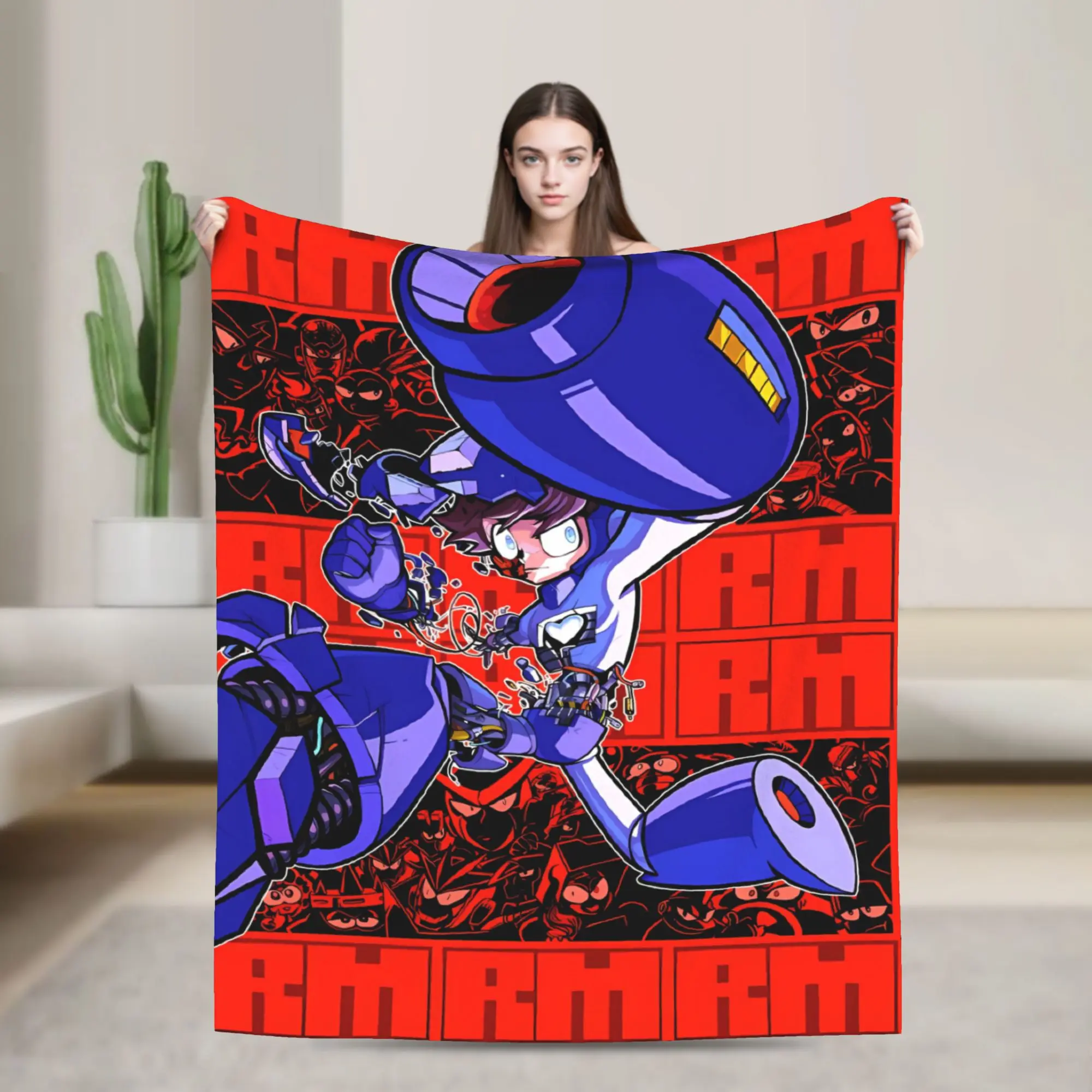 Mega Man Flannel Blanket  Soft Durable Throw Blanket for Outdoor Decorative Funny Bedspread Sofa Bed Cover