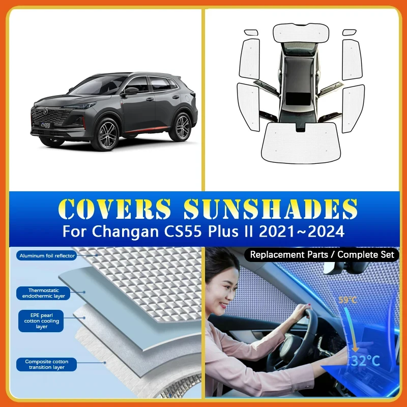 

Car Full Coverage Sunshades For Changan CS55 Plus II 2021 2022 2023 2024 Sun Visors Sunscreen Window Sunshade Cover Accessories