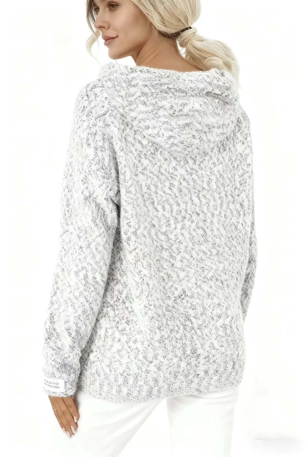 Winter Clothes Woman Solid Color Loose Casual Comfortable Fashion Coats Long-sleeved Zipper Hooded Drawstring Knitted Cardigan