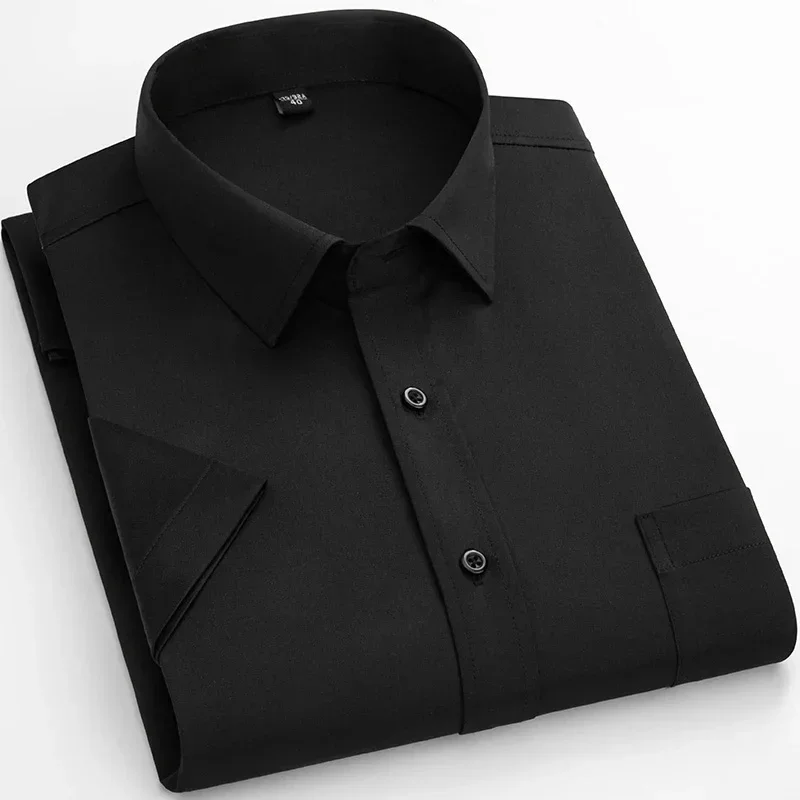 Men’s Business Short Sleeve Shirts Elegant Plain Stretch No Iron Office Formal Dress Shirt Casual Standard Male Workwear Shirt