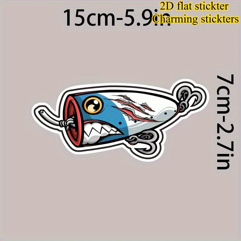 1pc Angry Fishing Lure Cartoon Waterproof Vinyl Sticker Matte Decal for Car Window Laptop Luggage Decor