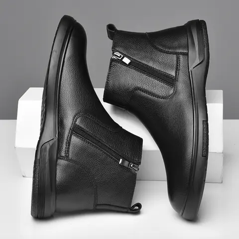 Genuine Leather Men's Ankle Boots Classic Retro Chelsea Boots Fashion Man Short Boots High-top Casual Shoes Leisure Walk Botas