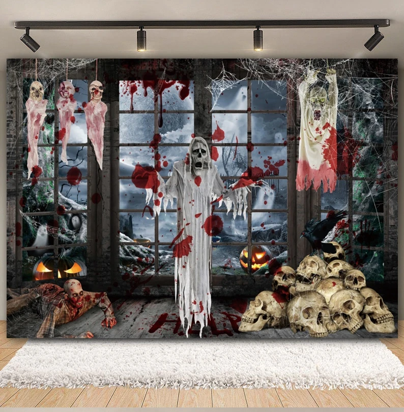 Halloween Backdrop Scary Night Haunted House Horror Cemetery Zombie Skull Ghost Bloody Wall Baby Portrait Photography Background