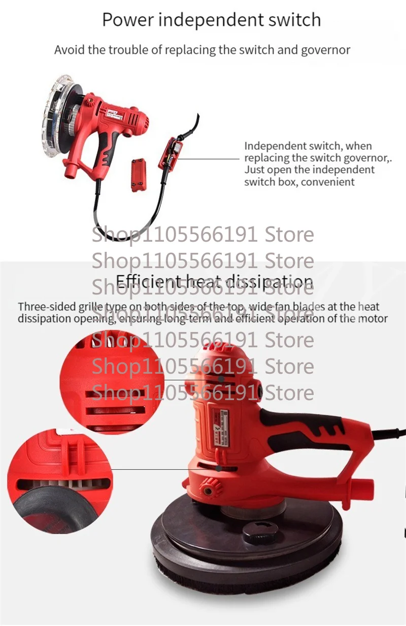 Wall Putty Polisher Machine Adjust Speed Drywall Sander Dust-free Wall Polishing Grinding Led Light