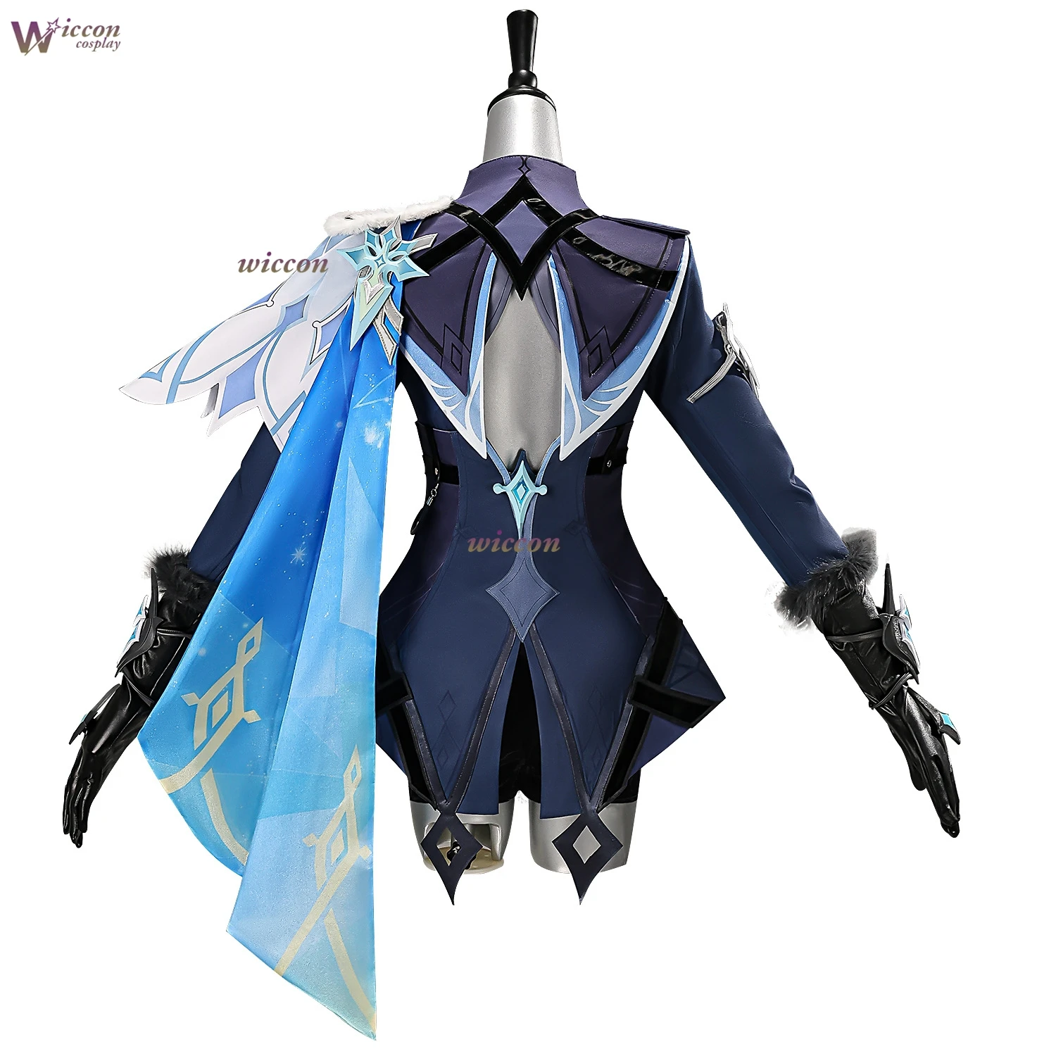 Genshin Impact Traveler Aether Snezhnaya/Lumine Cosplay Outfit Night Hunt in Snow Aether Lumine Dark Blue Cryo Halloween view 4