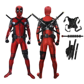 MINISO Deadpool ชุดคอสเพลย์ชาย Superhero ชุดบอดี้สูทพร้อมหน้ากากอุปกรณ์เสริมปาร์ตี้ฮาโลวีนชุดเสื้อผ้า