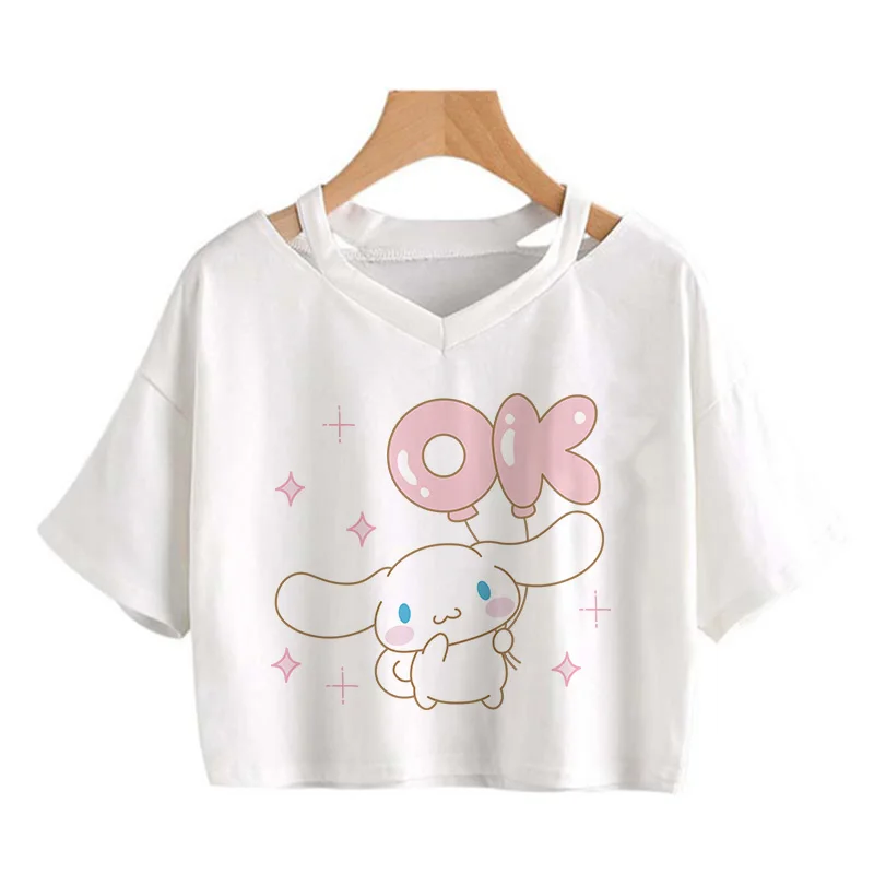 Aesthetic Crop Top T Shirt Cinnamoroll  Women Cropped T-shirt Sanrio Clothes Tshirt Tops Tee Women Clothing Girls Clothes