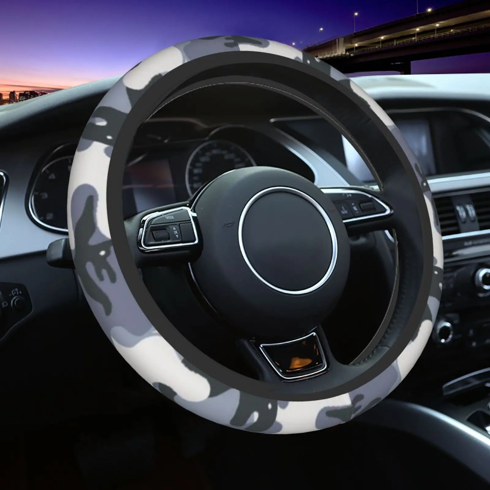 Interesting Dinosaur Pattern Print Car Steering Wheel Cover Car Covers Suite Elastic Design Auto Accessories for 14.5-15Inches