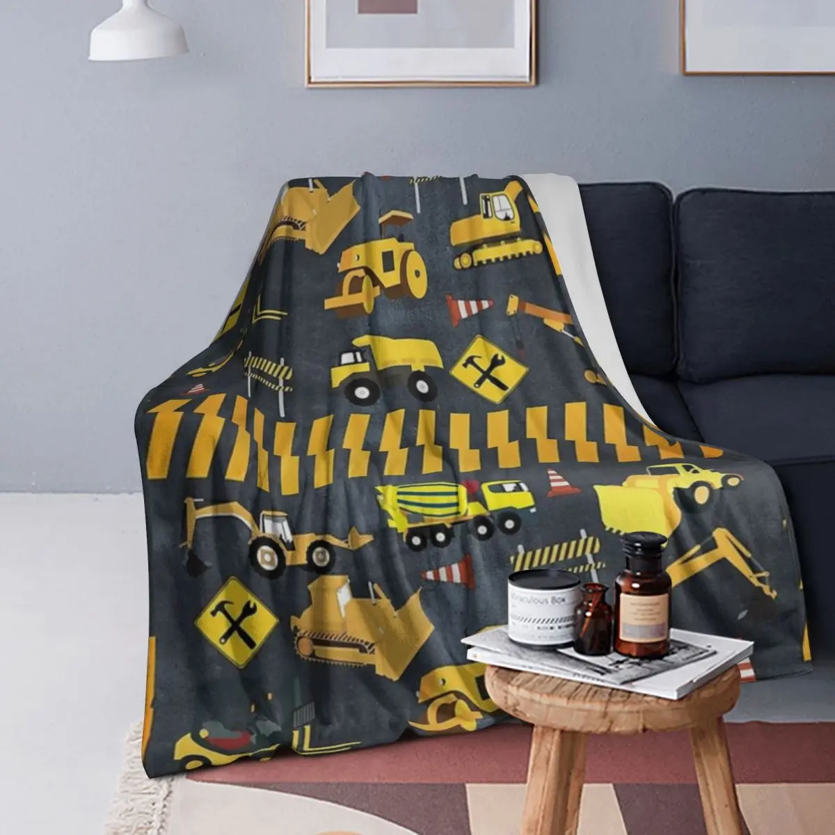 

Construction Trucks Heavy Machinery Kids Boy Blanket Flannel Throw Blanket Bedspread for Bed Living room Picnic Travel Home Sofa