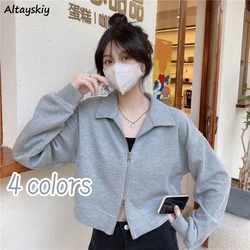 Sweatshirts Women Autumn Cropped Leisure Sporty Vibe Students Pure Basic Zip-up Harajuku Streetwear Youth Daily Overcoats Simple