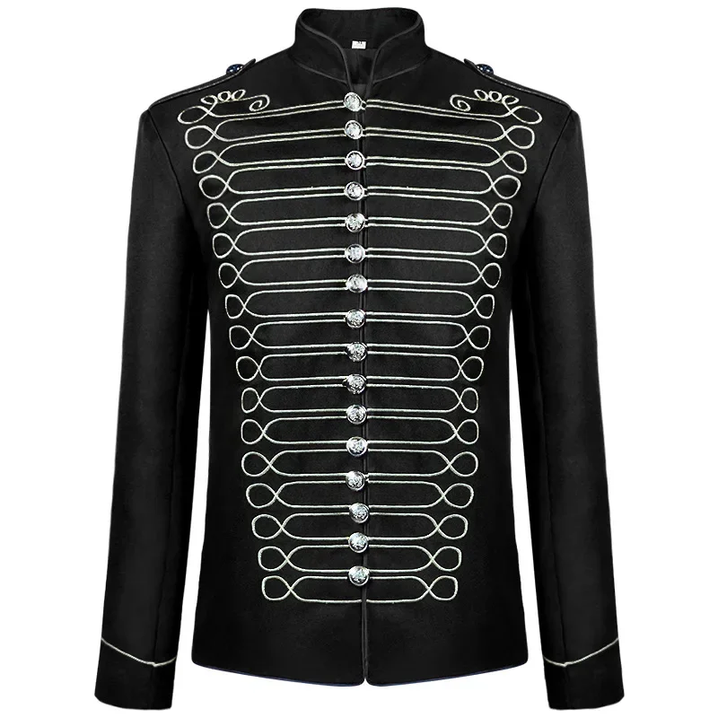 Chaqueta Husar bordada para hombre, Blazer Medieval de Cosplay, abrigo gótico Steampunk, uniforme de desfile de baterista, chaquetas militares, ropa para hombre