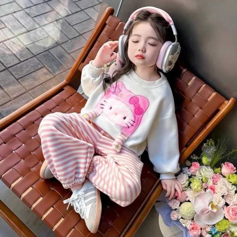 

Kawaii Hello Kitty Sanrio Student Cute Cartoon Comfortable Hoodie Children Warm Sportswear Trousers Birthday Gift for Kids