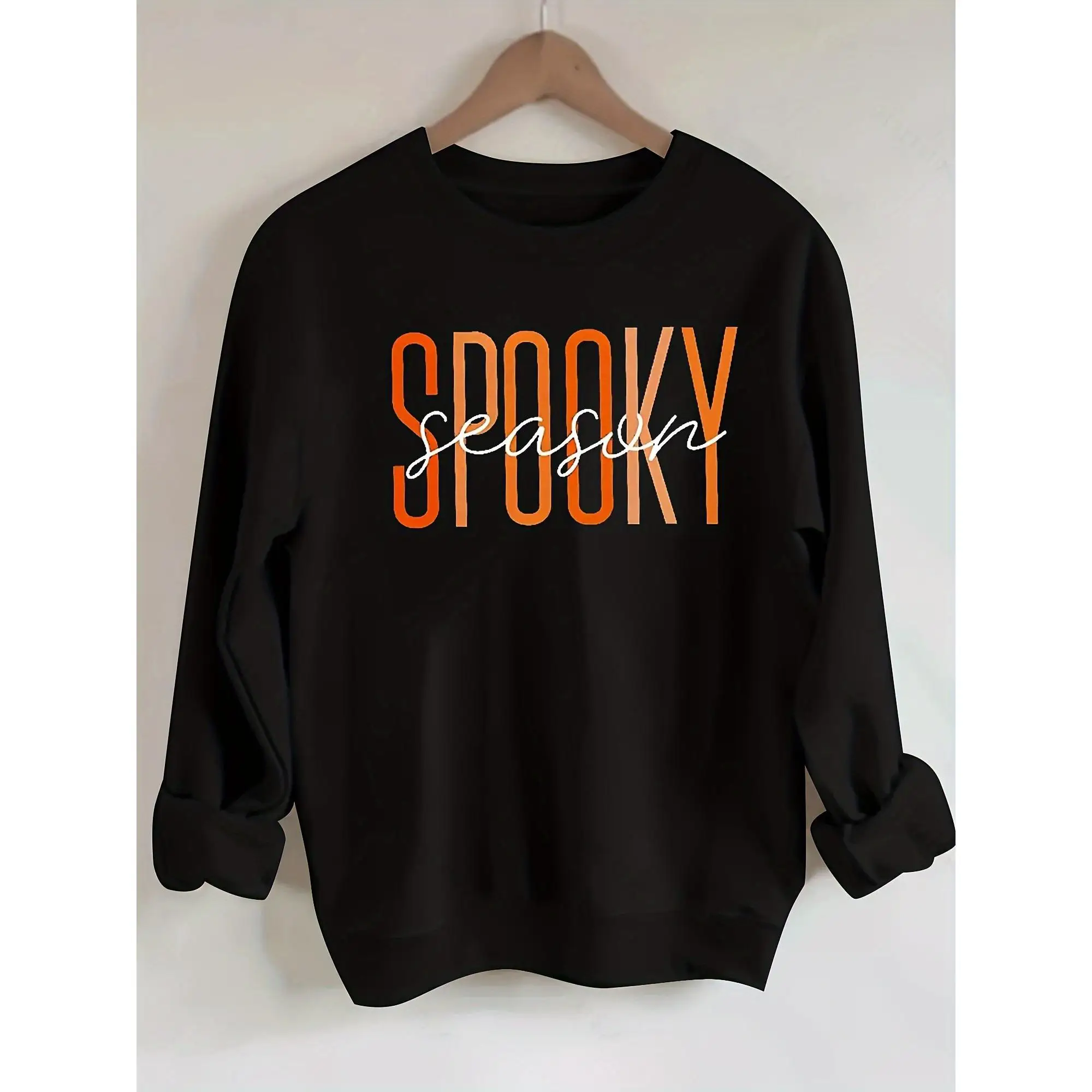 

Spooky Season Halloween Sweatshirt | Women's Graphic Fall Crewneck Jumper | Funny Horror Theme Long Sleeve Shirt for Party