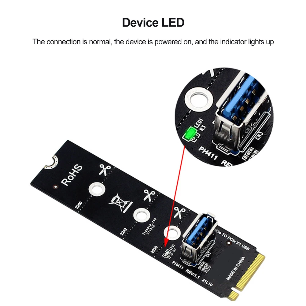 

M.2 NGFF M-Key To USB3.0 PCI-E Riser NGFF M.2 To PCI-E X1 Graphic Card Extender USB3.0 Transfer Card Support M.2 2280 60 42 30