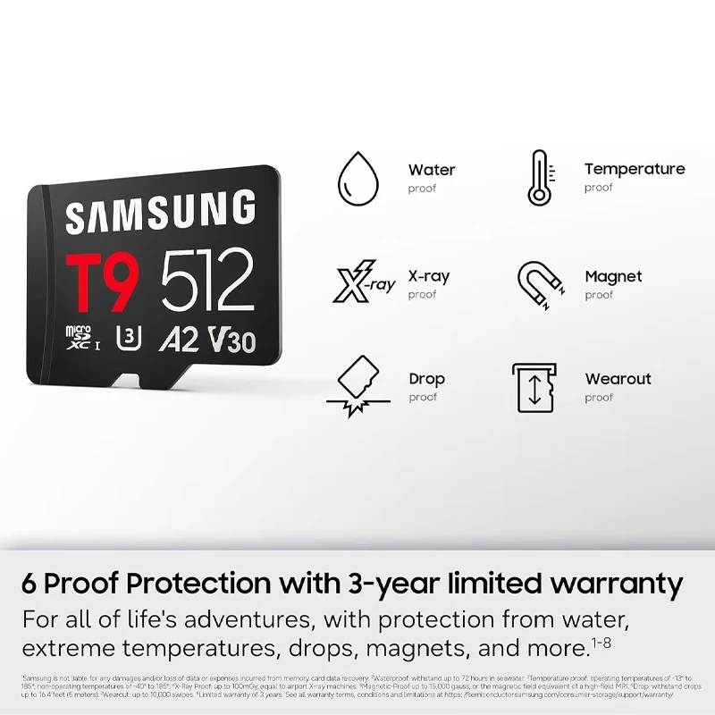 Samsung T9 microSDXC Card TF Card 128GB 256GB 512GB C10 U3 V30 A2 Up to 200MB/s Memory Card 4K Video for Drone Game action cam