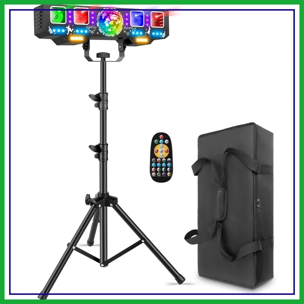 

7 in 1 DJ Lights with Stand, DMX & Sound Activated, Disco Ball & UV Strobe Effect Stage Lights for Party, Wedding, Christmas