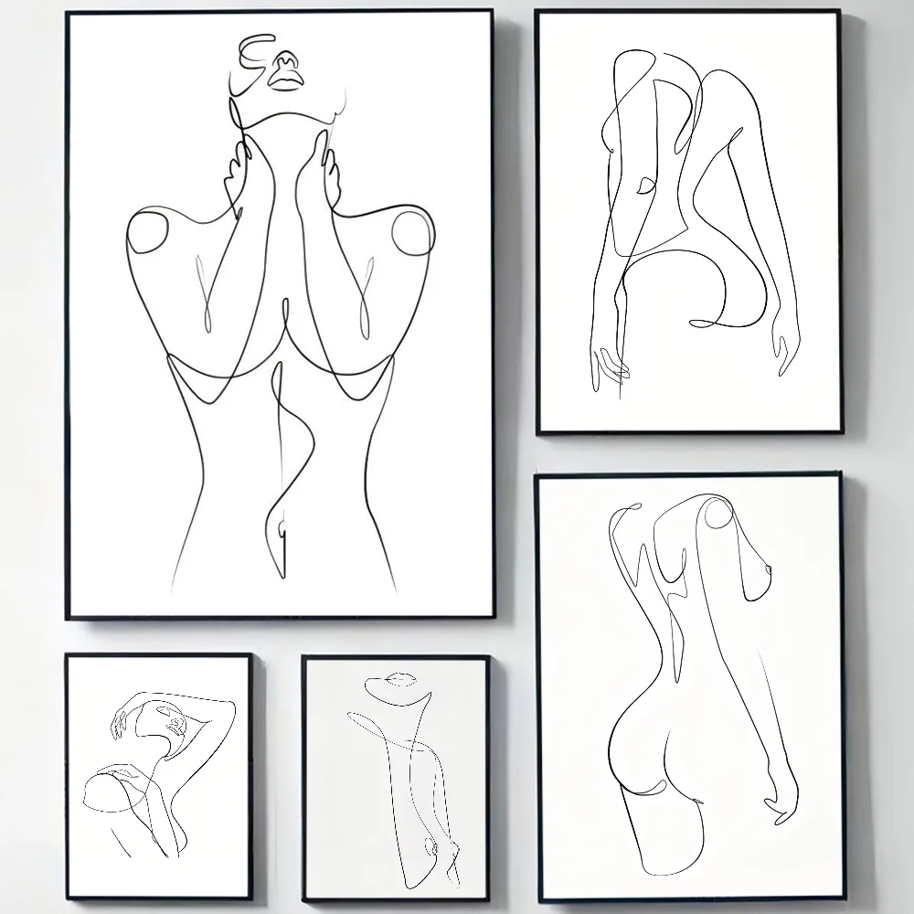 Line Drawing Art Female Nude Figure Poster Wall Art Home Decor Room Decor Digital Painting Living Room Restaurant Kitchen Art