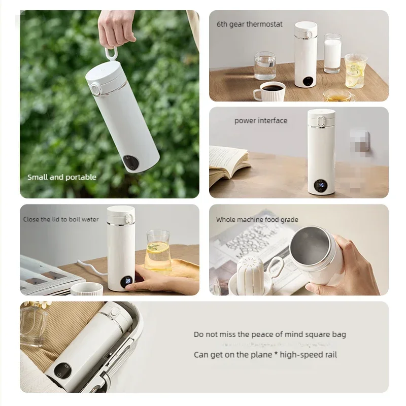 JFBONIN Portable Hinged Lid Electric Water Kettle Home Milk Temperature Adjusting Pot Quick Heating Stainless Steel Tea Maker
