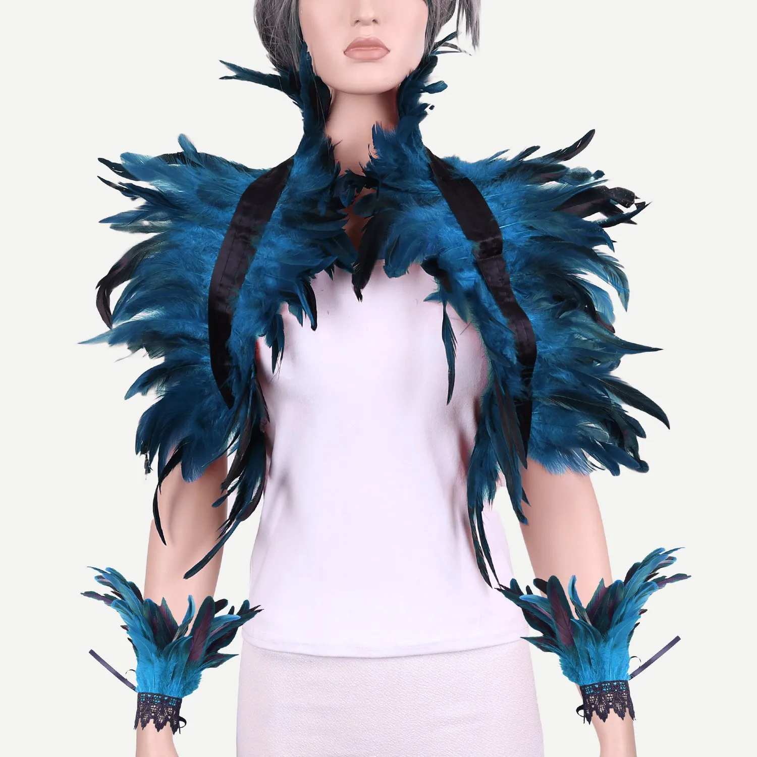 Halloween Feather Shawl Bracelet Set Punk Cowl Party Festival Stage Performance Costume Feather Vest Traditional Ethnic Stage...
