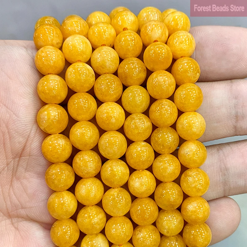 Gładki żółty chalcedon Naturalne kamienne okrągłe koraliki do tworzenia biżuterii Bransoletka Diy Naszyjnik Kolczyki do uszu 15 "Strand 6 8 10 12MM