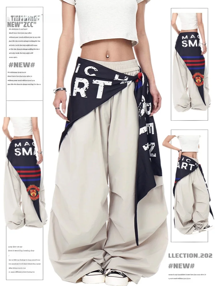 

American Sle Layered High Street Loose Women's Faionable Summer New Wide Leg Pants Casual Design Sense Trendy Trousers