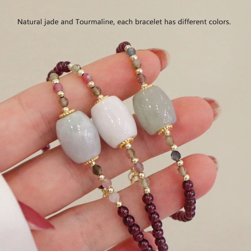 Ruifan Wealth and Peace Lucky Jade Natural Garnet Tourmaline Beaded Strand Bracelets for Women Fine Jewelry Wholesale YBR855