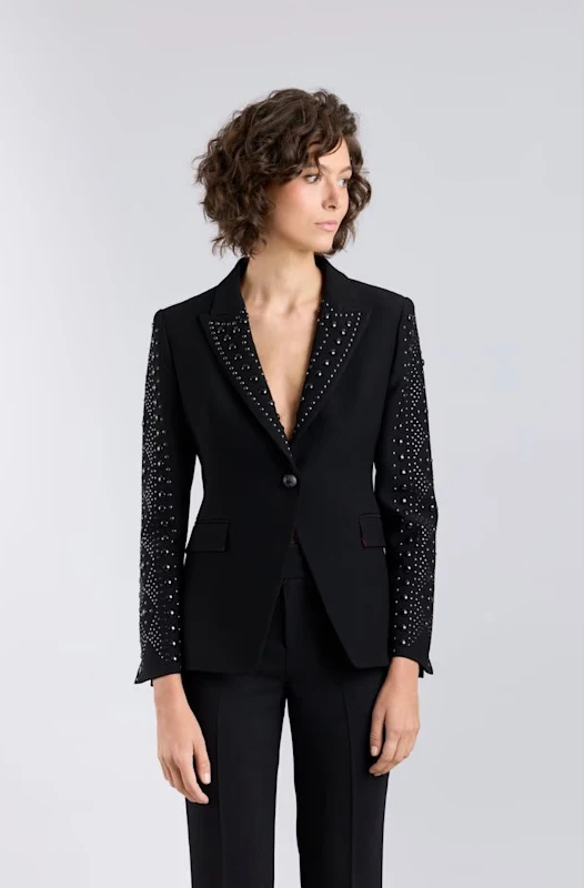Gaun Wanita Setelan Gaun Elegan Manik-manik Kerah Runcing Jaket Mantel dan Celana untuk Wanita Satin 2 Potong Setelan Kustom W6211