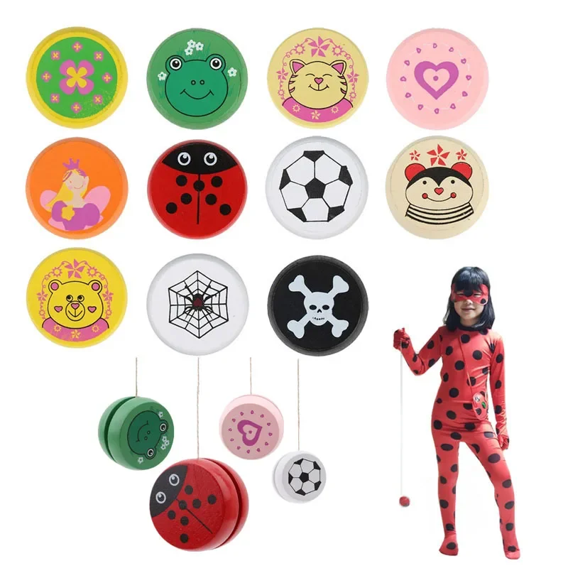 Cute Cartoon Animal Prints Ladybug Toys Kids Yo-Yo Ball Creative Yo Yo Toys Child\'s Favorite Wooden Yoyo Toys Childhood Toy