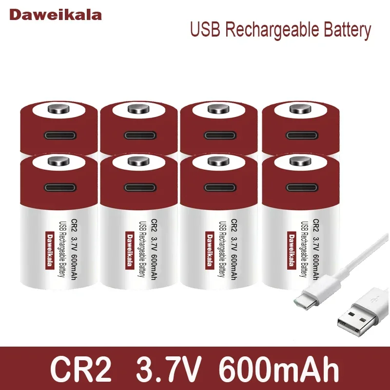 Bateria de lítio recarregável USB, CR2, 3.7V, 600mAh, bateria para GPS