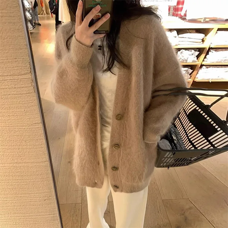 Early Autumn Embroidered Sweater Cardigan Loose and Versatile V-neck Long Sleeved Jacket Lazy and Fashionable Top Female Clothes
