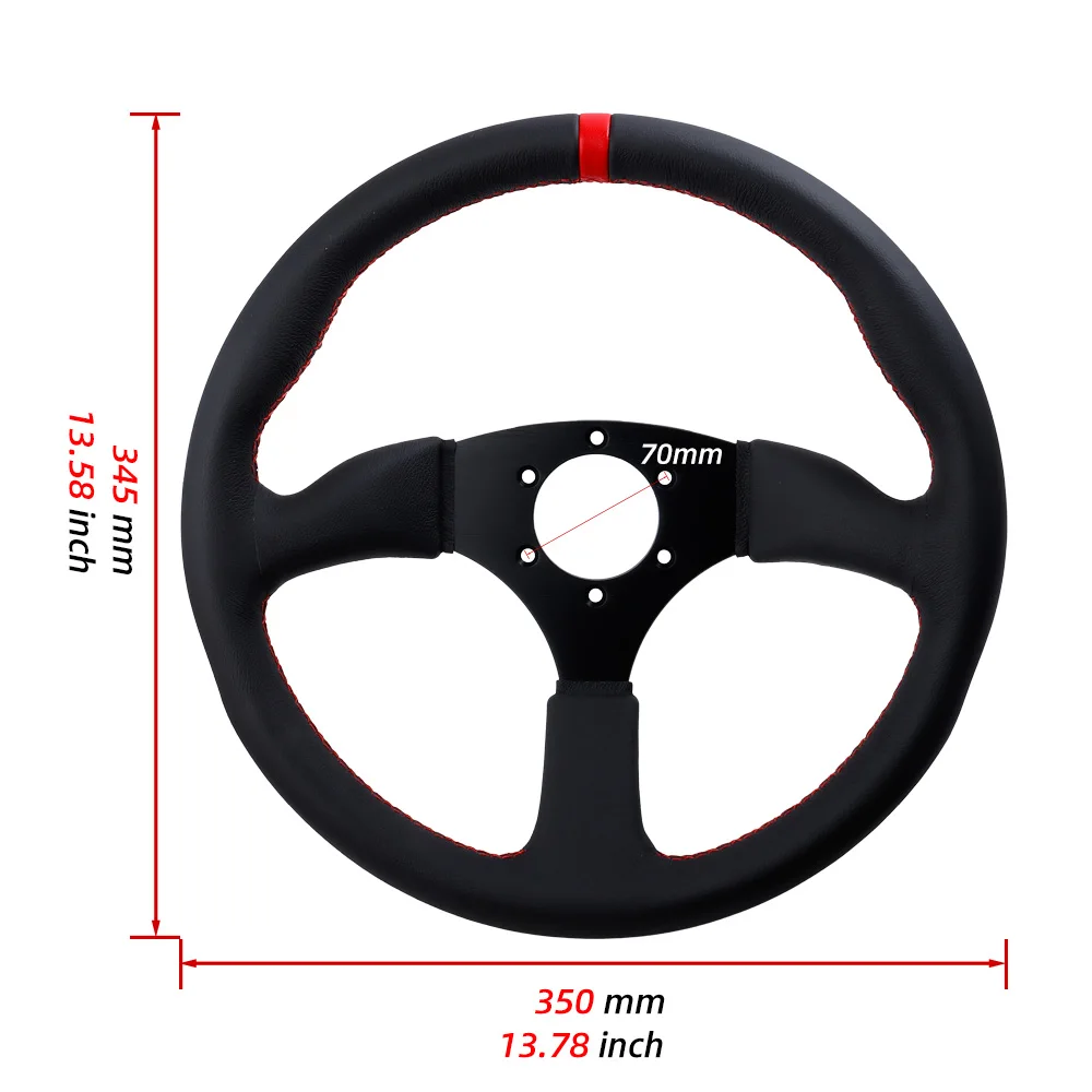 14Inch/350mm Sport Steering Wheel Leather Drift Car Racing/Game PC Steering Wheels PCD=6x70mm Black Spoke