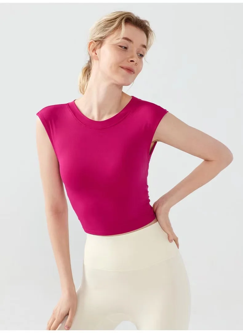 Rückenfreies Sporttop für Damen im Sommer, stoßfeste Pilates-Yoga-Anzüge für kurzärmelige, schnelltrocknende Fitnessanzüge. – Detail 1