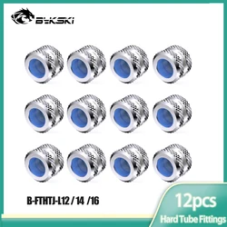 Bykski 12pcs OD14MM 12MM 16MM,Hard Pipe Fittings, PETG Tube Hand Compression,Black Adapter,White,Gold, G1/4