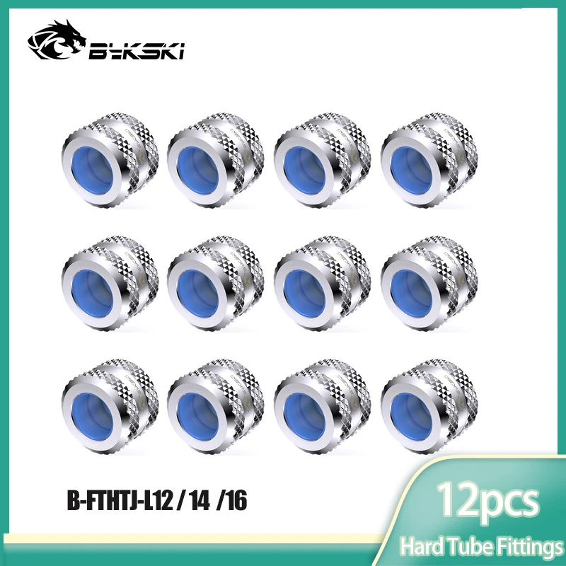 Bykski 12 sztuk OD14MM 12MM 16MM, twarda złączka rurowa, ręczna kompresja rur PETG, czarny adapter, biały, złoty, G1/4 ", B-FTHTJ-L14