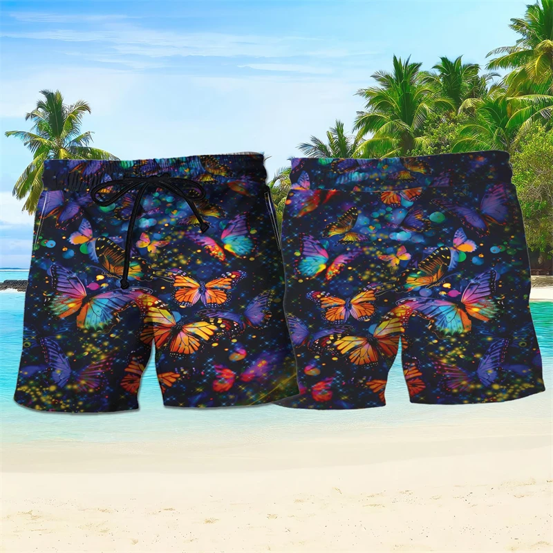 Colorful Butterfly Graphic Beach Shorts For Men Fashion Summer Holiday 3D Printed Kids Swim Trunks Casual Oversized Short Pants