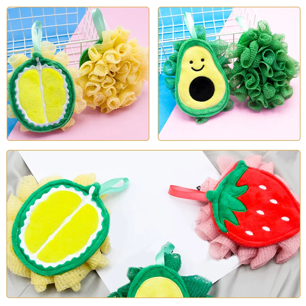 

3pcs Fruit Shape Bath Balls Cute Cartoon Loofah Sponges Gentle Exfoliating Body Scrubber Bathroom Shower Accessory Bath Supply
