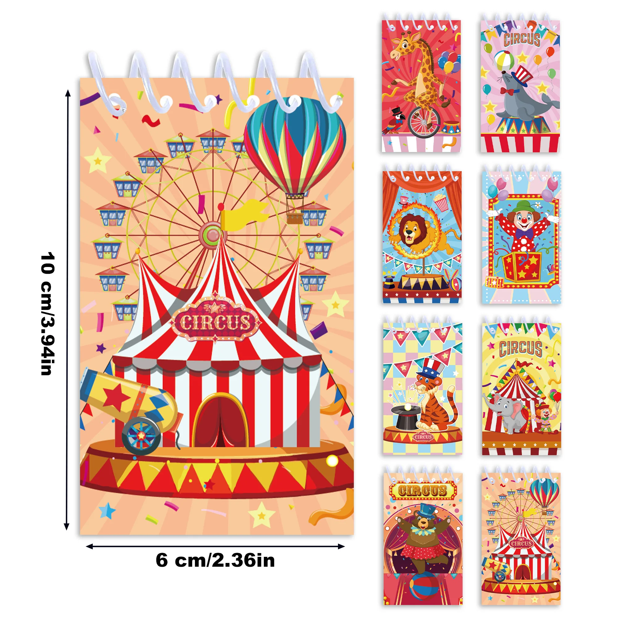 8/16/24 Stück Zirkus-Show Spiral-Taschennotizbuch Tragbares Mini-Notizblock Spiralheft Kindergeschenke Bürobedarf Schultagebücher