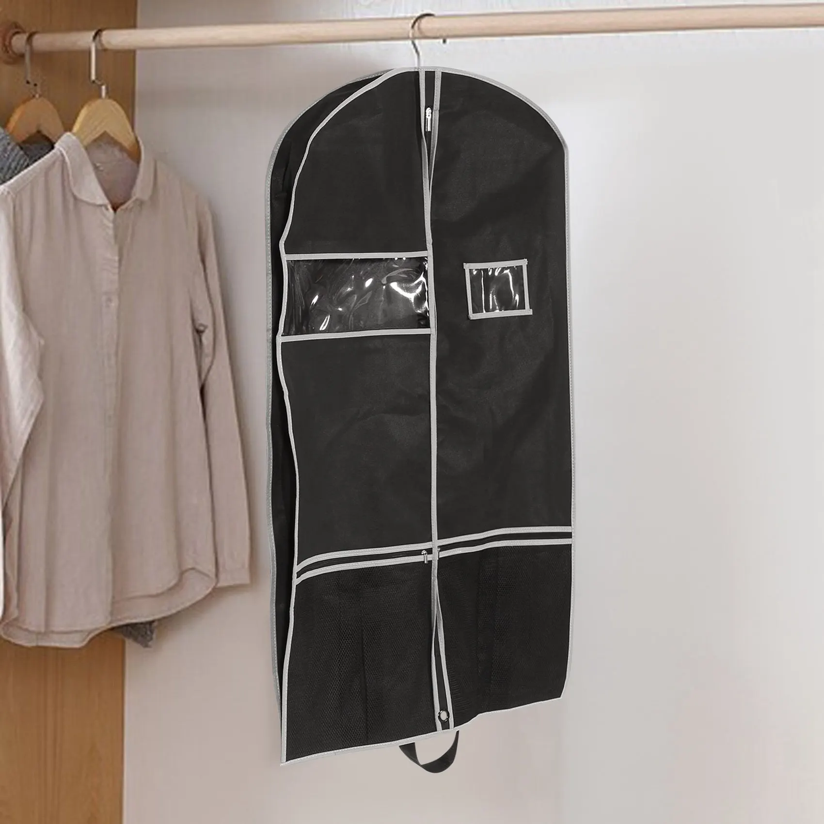

Y42A-Garment Bags 2 Pack 43 Inch Garment Bags For Storage Travel Nonwoven Fabric Dress Bag Suit Bag Garment Bag With 2 Large Mes