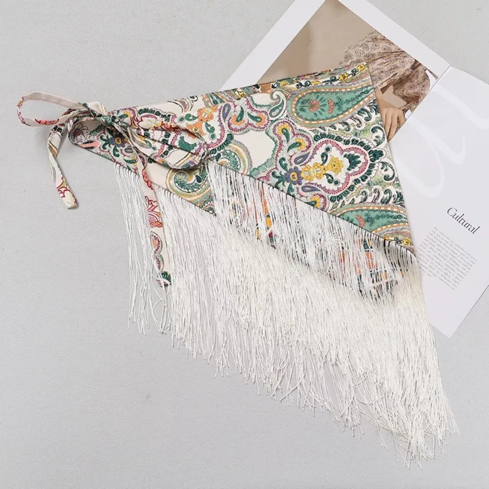 Chinese Style Ethnic Triangular Waistband Tassel Embroidered Printing Floral Triangular Belt Exquisite Clothing Accessories