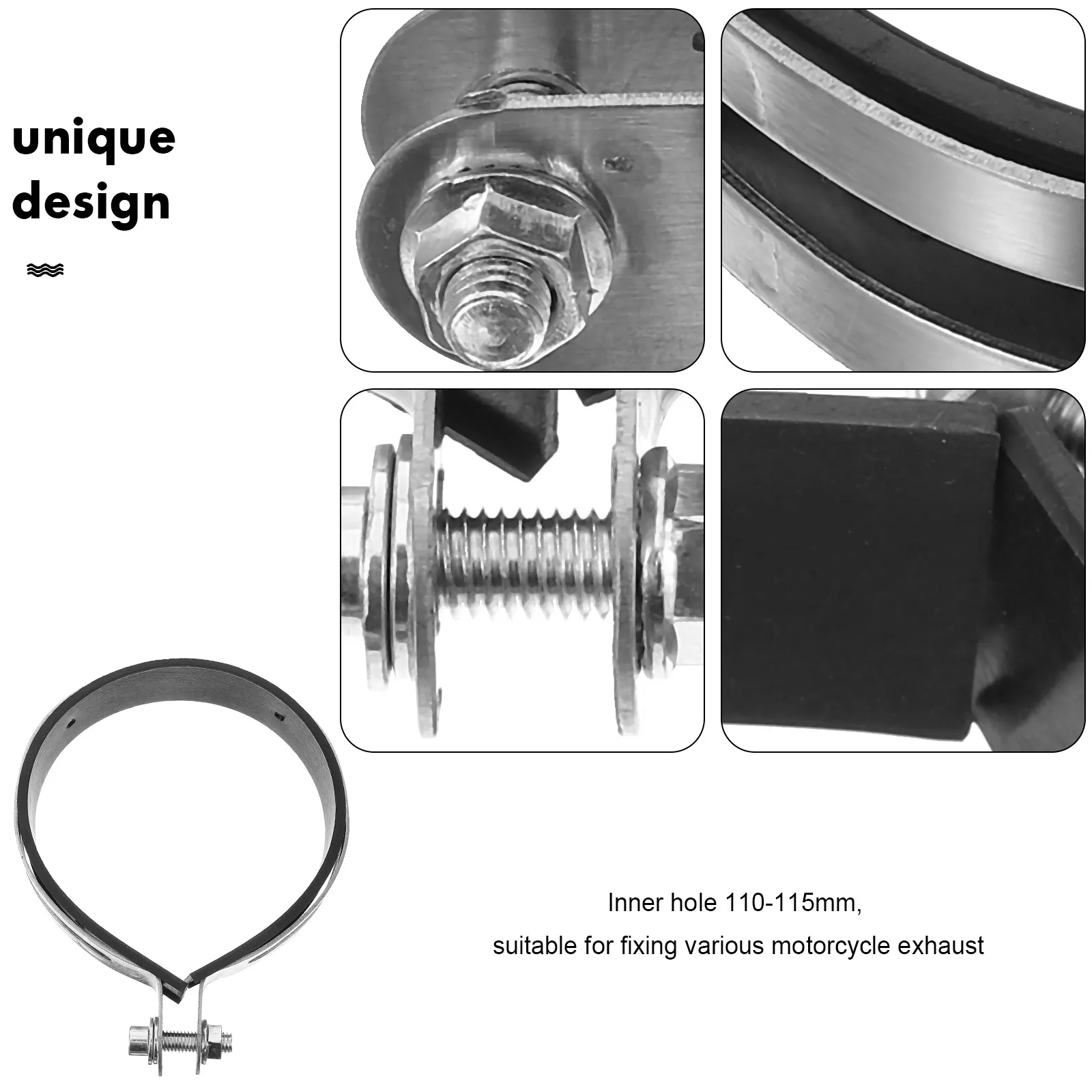 

Stainless Steel Exhaust 110-115Mm Adjustable Butt Joint Band Clamp For Motorcycle Exhaust Repair Sleeve Coupler Hanger Vibration