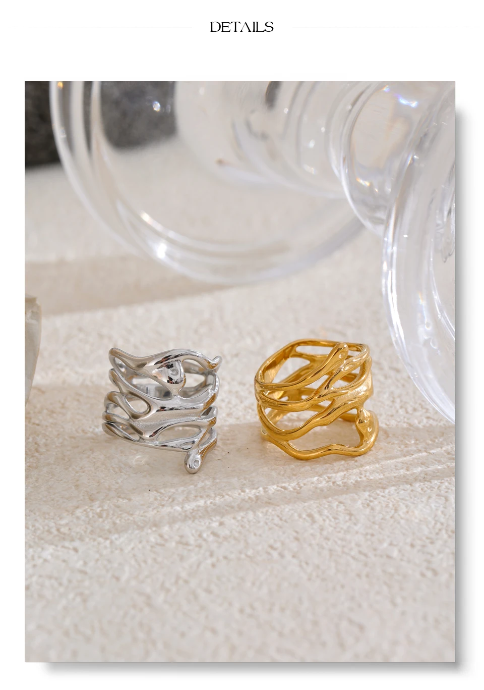 Yhpup # Trendiger 316L Edelstahl geschichteter hohler geometrischer breiter Ring Gold Silber Farbe 18K PVD plattiert Modeschmuck Geschenk – Detail 11