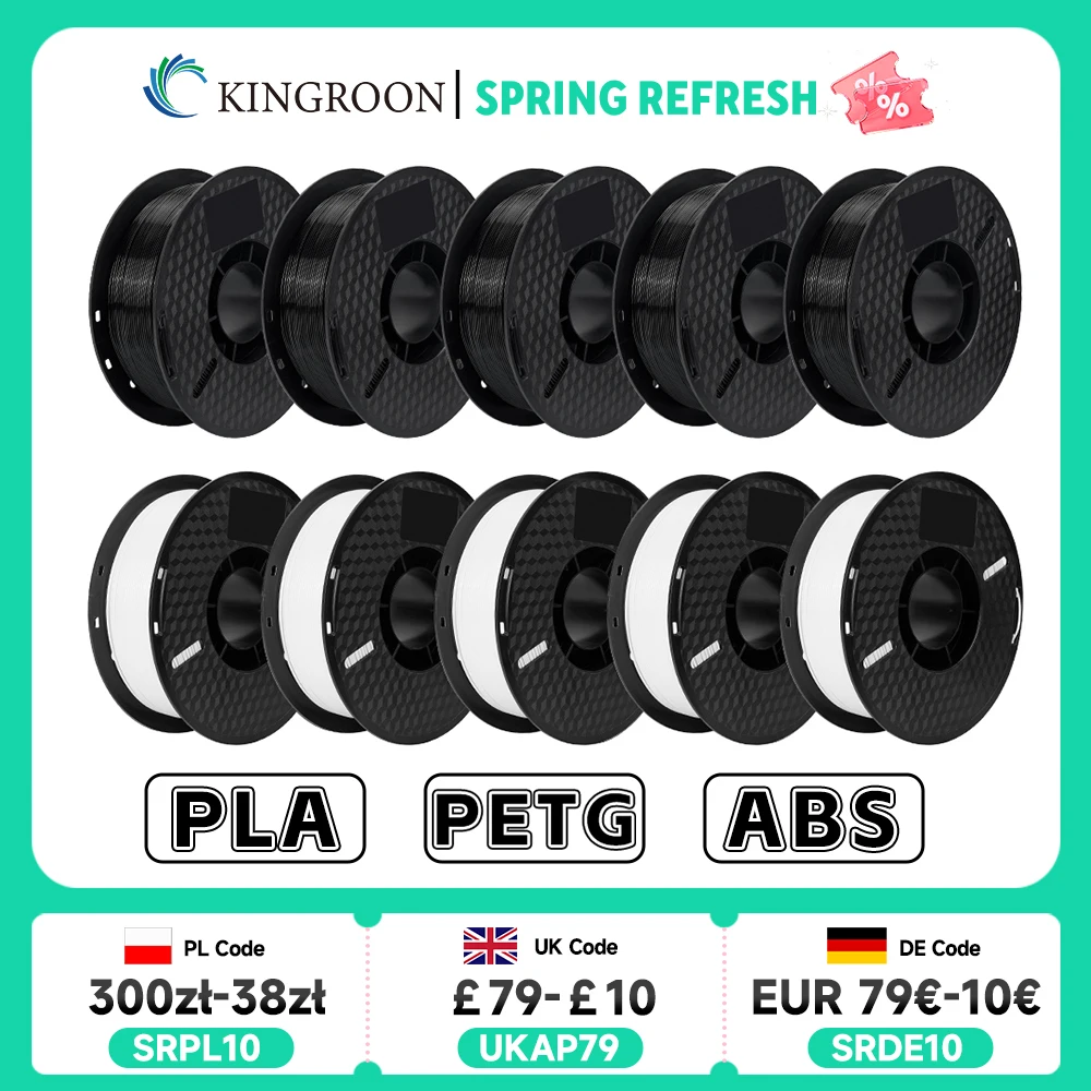 

KINGROON 10KG PLA/ ABS/ PETG Filament 1.75mm Black White Gray , Wholesale 10 Rolls PLA ABS PETG Plastic For 3D Printer