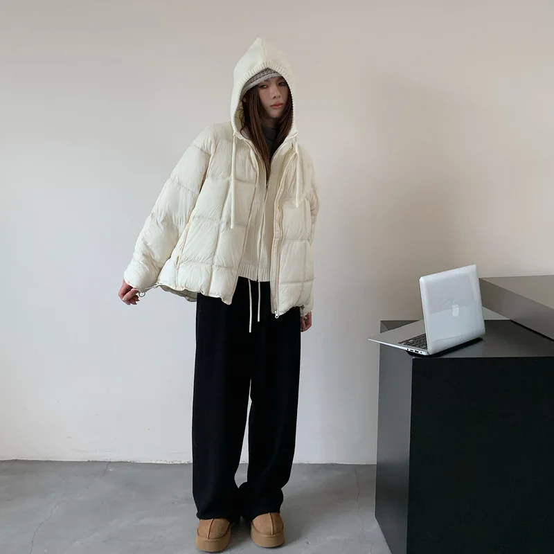 2026 Winter New Solid Color Long-sleeved Cotton Jacket Women's Fashion Versatile Hooded Bread Loose Korean Version Thick Coat