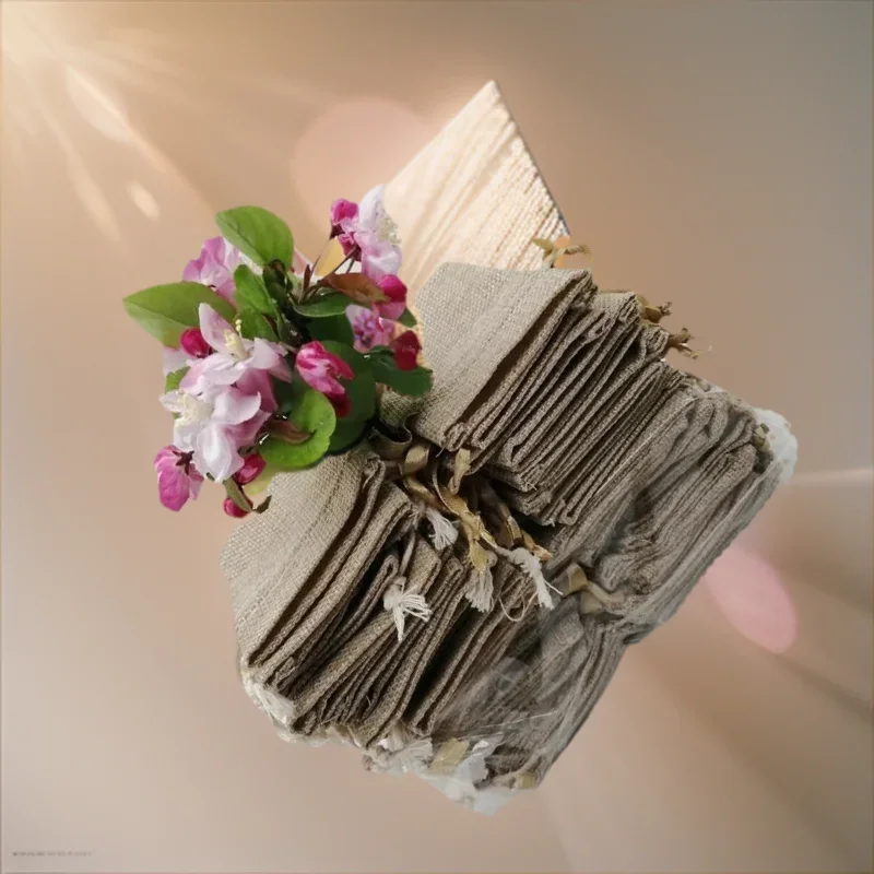 

50pcs Silk Ribbon Cotton Gift Sachet Storage Jute Bags Burlap Pouch Packaging Drawstring Sack Hessian Linen Wedding Decorations