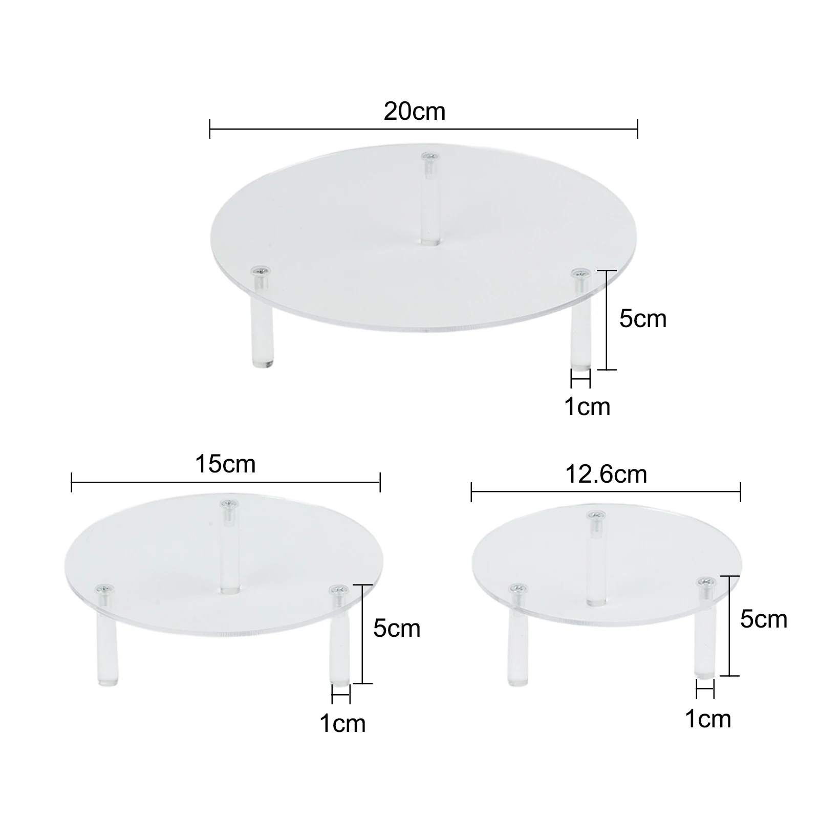 Clear Acrylic Display Risers Set of 3 Round for Cakes Jewelry and Decoration Sizes 15 5cm 20 5cm and 12 6cm Material