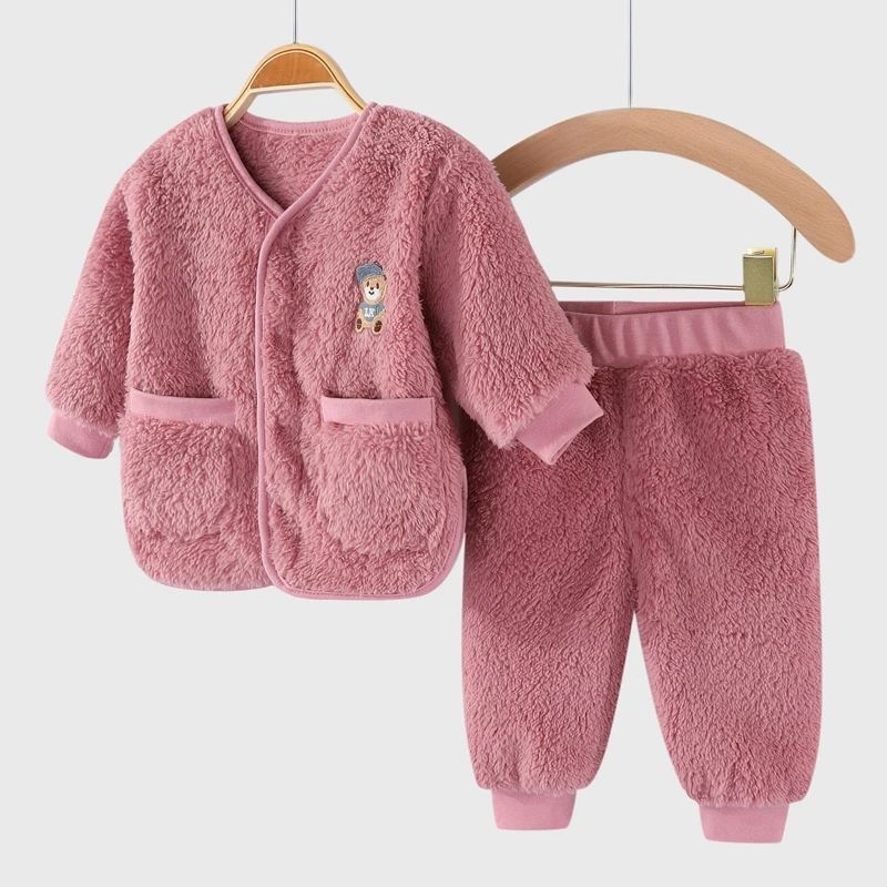 2Pcs Set Newborn Baby Clothes Flannle Girls Set Autumn and Winter Warm Baby Boys Suit Soft Infant Clothing 1-3 Years