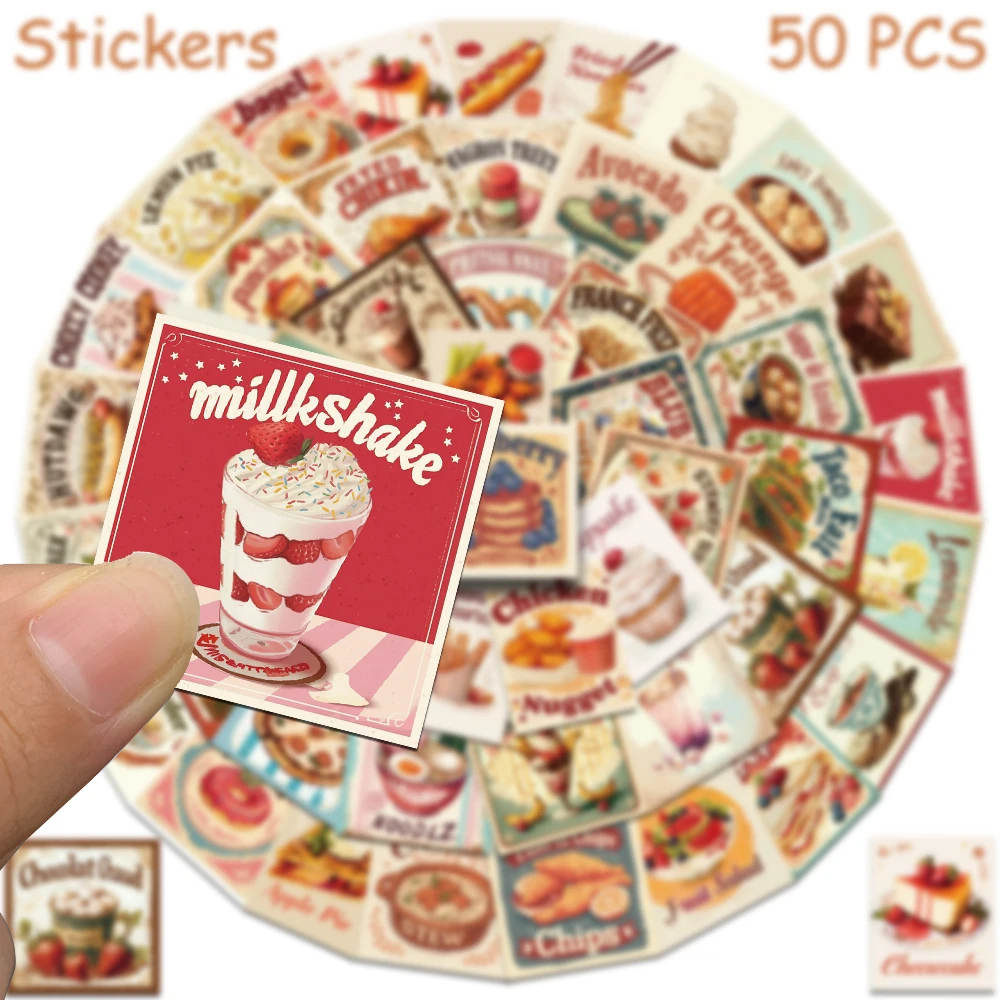 50 قطعة كعكة الغذاء الرجعية المعكرونة ملصقات الشارات لأجهزة الكمبيوتر المحمول سجل القصاصات حقيبة الثلاجة الغيتار DIY بها بنفسك ملصقات الكرتون الجمالية