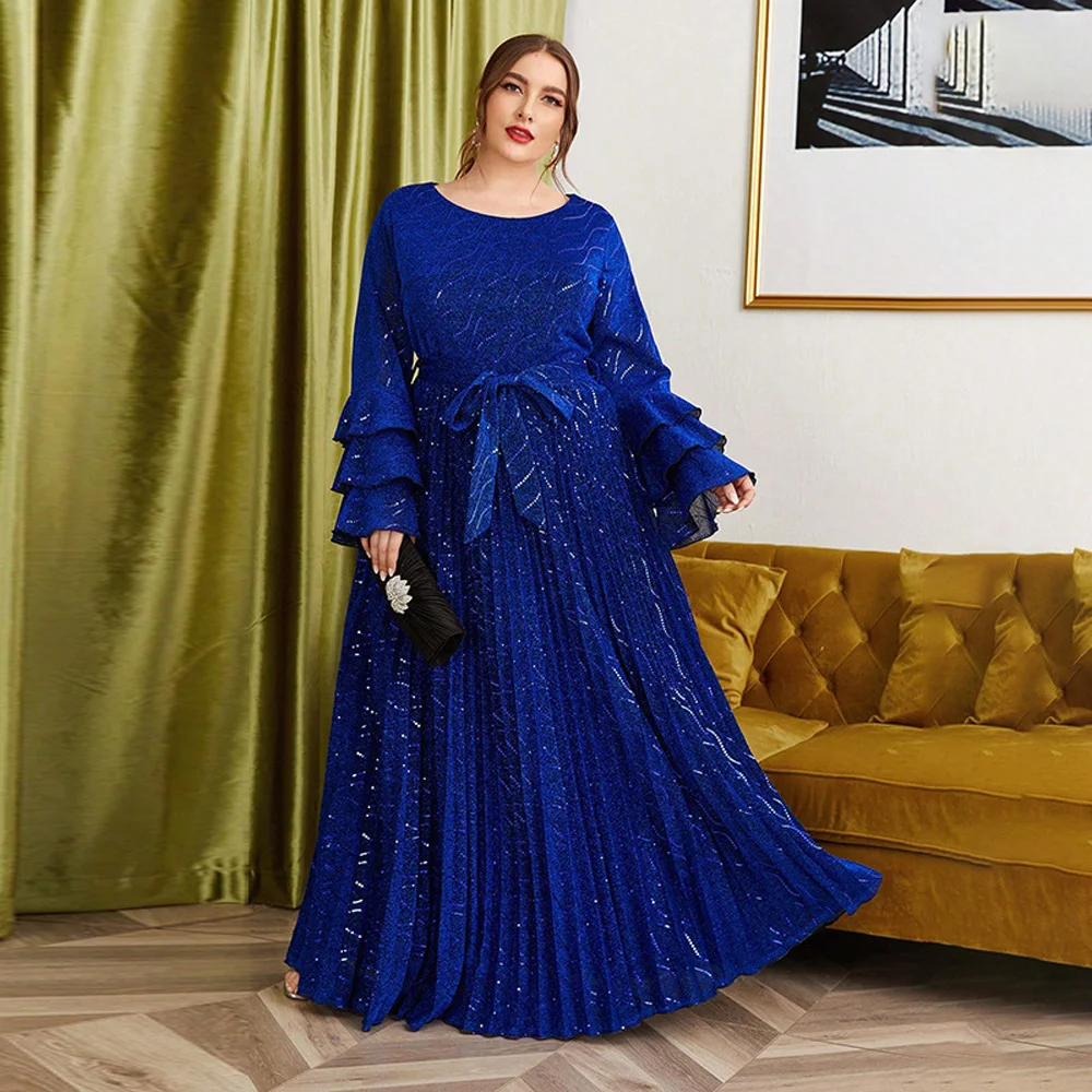

Royal Blue Winter Evening Dresses Woman Elegant Luxury 2025 Long Sleeve Prom Vintage Dress Glitter Plus Size Female Clothing