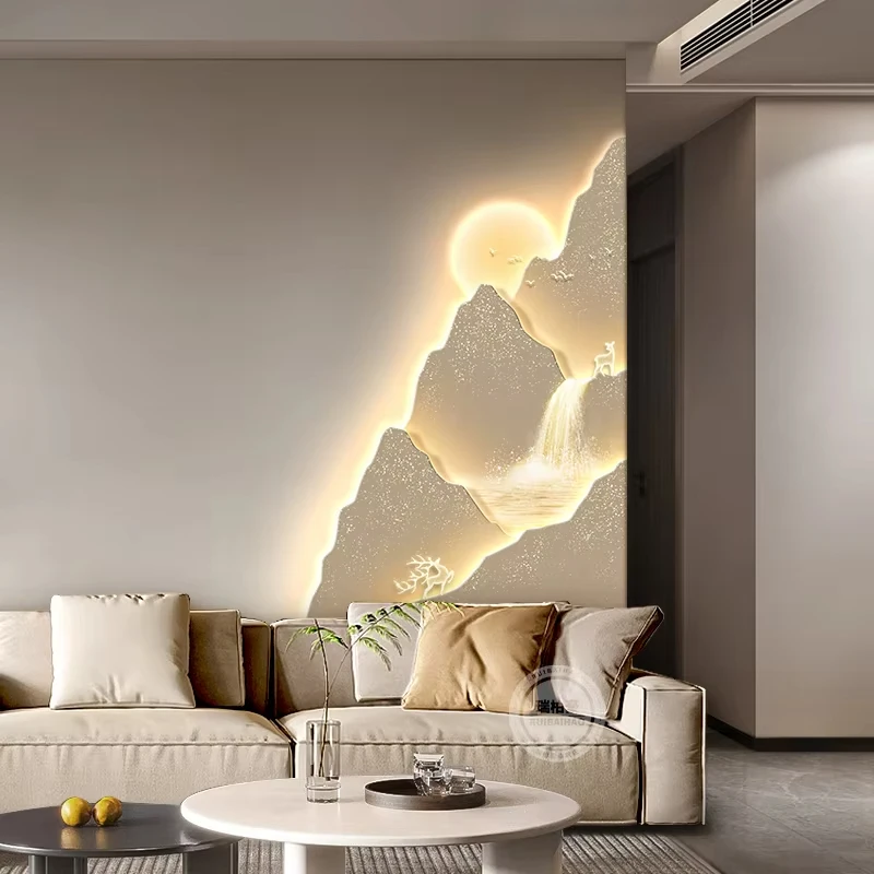 

LED Mountain Wall Light Modern Landscape Mural Lamp with Sunset Effect for Living Room Bedroom Background Decoration